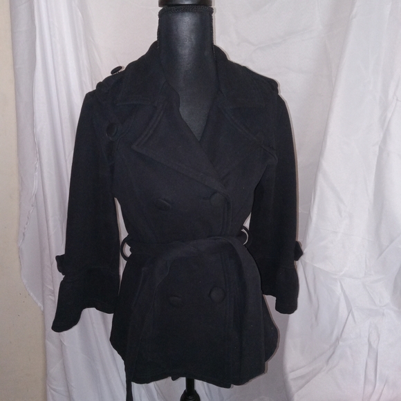 Wet Seal Jackets & Blazers - Wet Seal Black Pea Coat 3/4 Flounce Sleeves Womens Size Medium